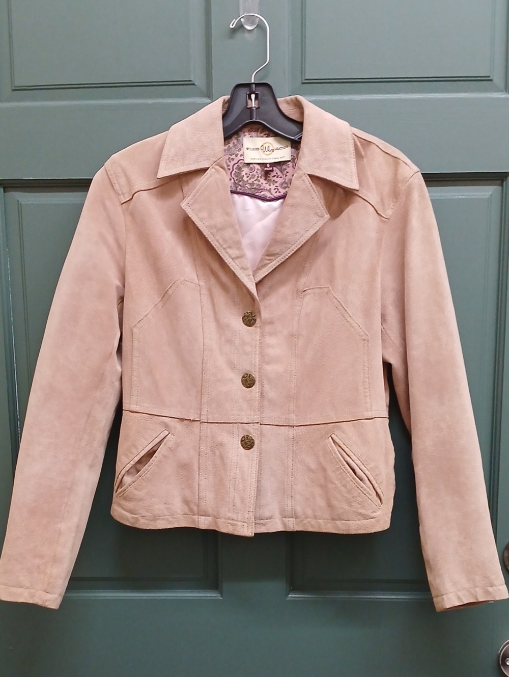 Wilsons Leather Vintage Light Pink Suede Button-Front Leather Jacket Size Small